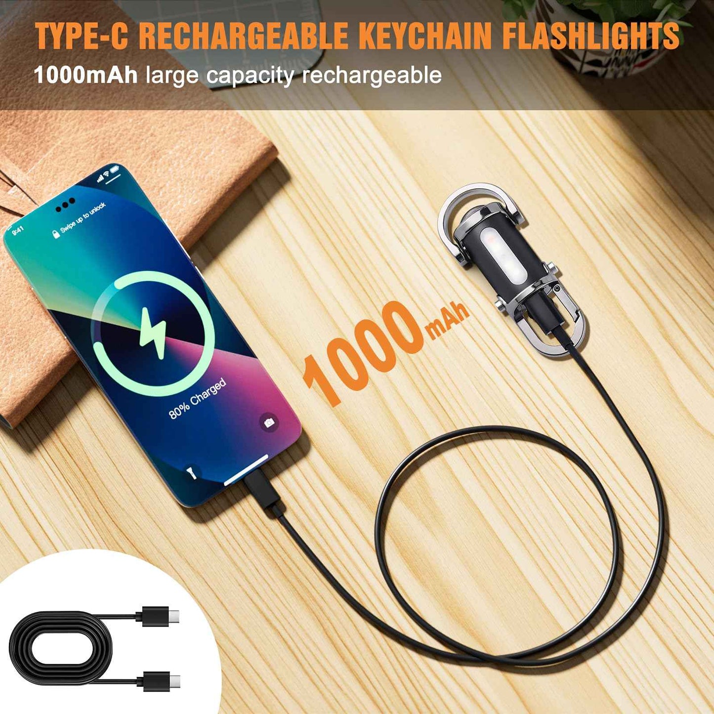 Ciwuzxs Rechargeable Keychain Flashlights, 800 Lumens EDC Mini Flashlights, COB Keychain Work Light Flashlights 7 Light Modes, Bright Mini Keychain Light for Walking, Searching and Hiking