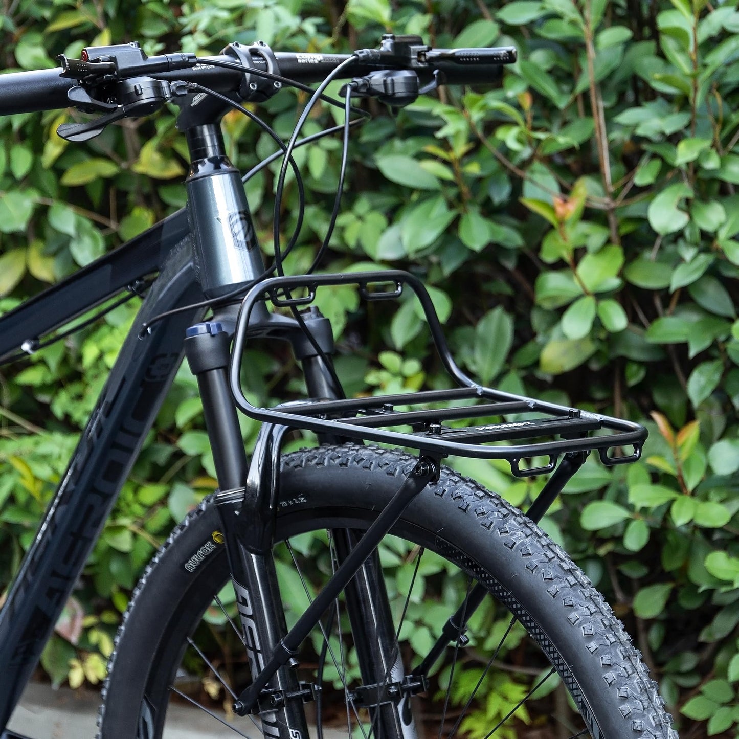 Bike Front Rack - Front Bicycle Cargo Rack with Struts - Front Mount Aluminium Pizza Rack Bike Rack for Mountain, Gravel,Touring Bikes