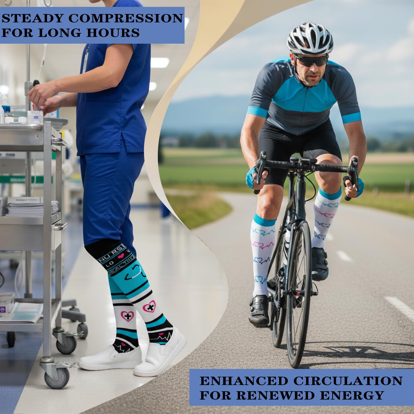 Sooverki Compression Socks for Women 8 Pairs 15-20mmHg Best for Flying Travel Fun Cute White Black Knee High Stockings Wide Calf Nurse Gifts Essentials Pregnancy Support Running Athletic