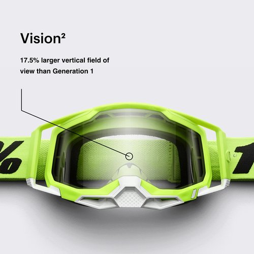 100% Accuri 2 OTG Mountain Bike & Motocross Goggles - Sports Goggles for Motocross & Dirt Bike Riding - Yellow, Clear Lens