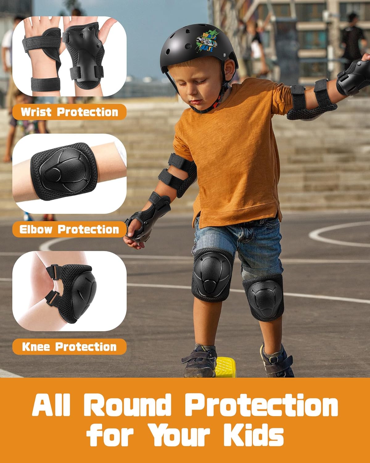 Skiennix Kids Protective Gear Set - Knee & Elbow Pads with Wrist Guards for Ages 3-8 | Enhanced Material for Skating & Cycling