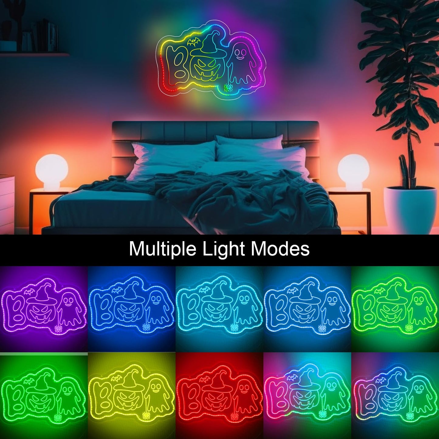 Halloween Neon Sign, BOO Led Sign for Wall Decor Pumpkin Spooky Ghost Light Up Sign for Halloween Bar Bedroom Home Party Trick or Treat Party Backdrop