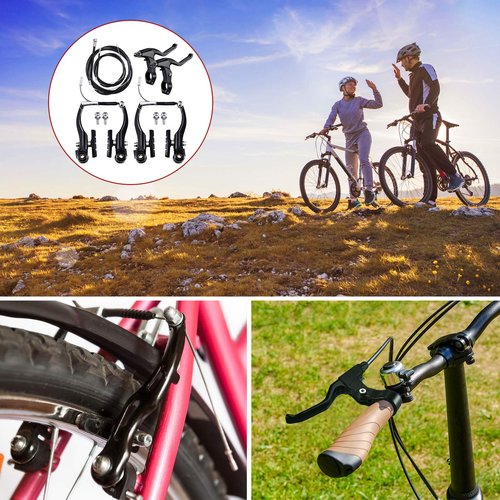Complete Bike Brake Set, Black Front and Rear Bike MTB Hybrid Brake Inner and Outer Cables and Lever Kit Includes Callipers Levers Cables Black