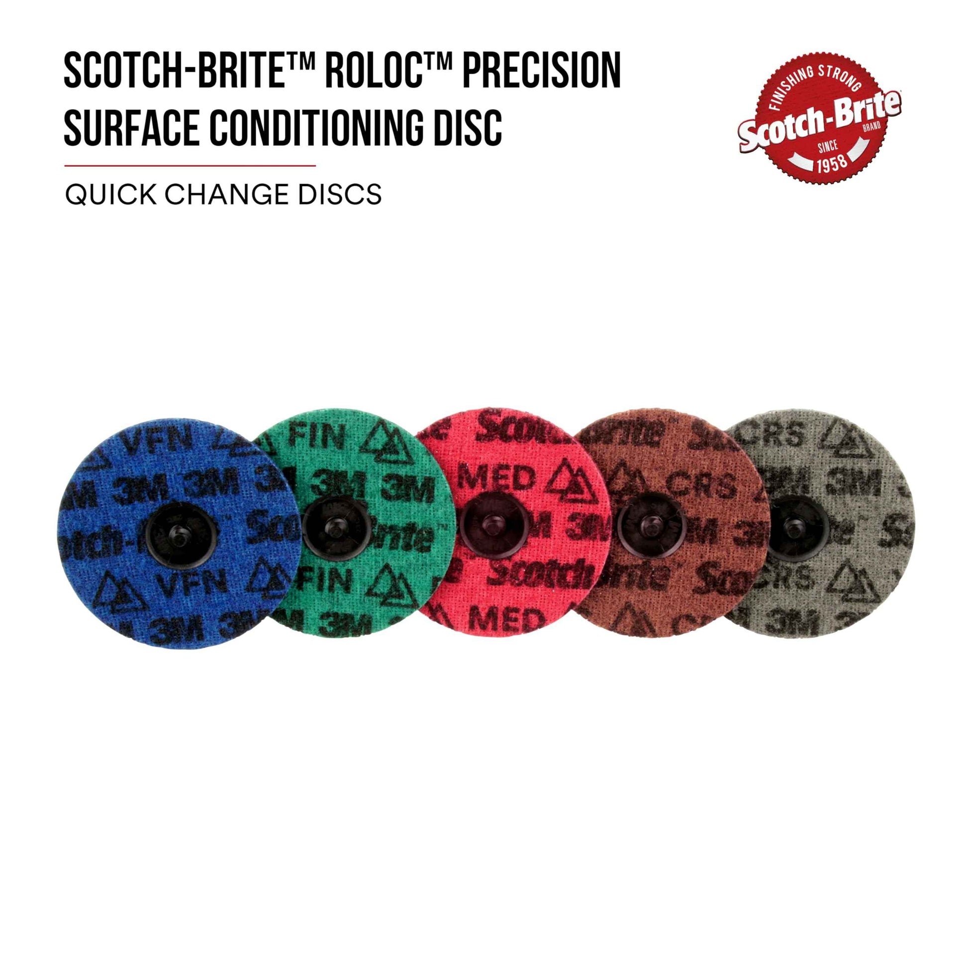 Scotch-Brite Precision Surface Conditioning Disc, Roloc TR, Very Fine, Ceramic, Nonwoven Fiber, Easy Change, 3 in, 25/Inner, 100/Case, Dispenser Pack