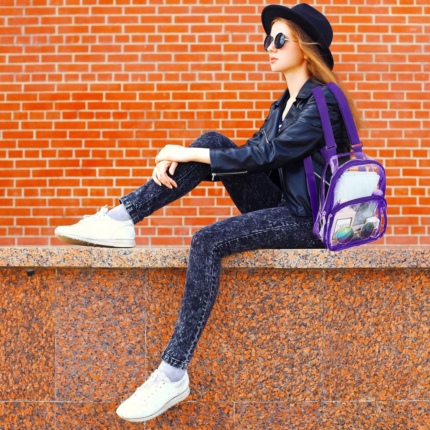 Weewooday Clear Mini Backpack - Transparent Waterproof Crossbody Purse | Small Purple Concert Bag