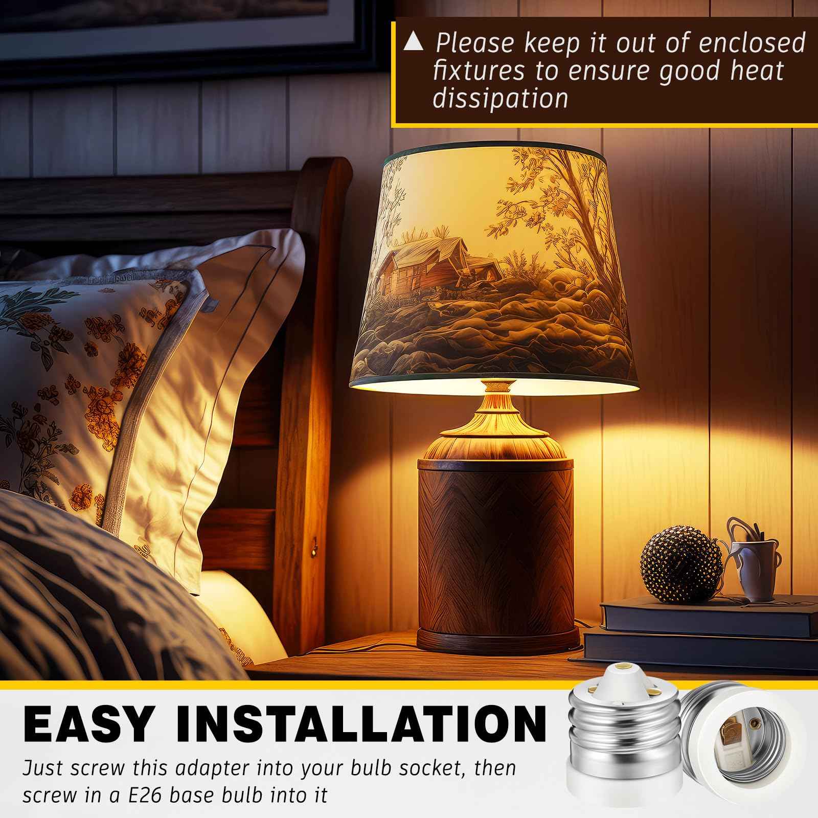 Glooglitter 6 Packs E39 to E26 Adapter Socket Converters, Ceramic Mogul E39 to Standard Medium E26 Base Light Bulb Socket Adapters Mogul Base Lamp Reducers, Maximum 660W and 200℃ Heat-Resistant