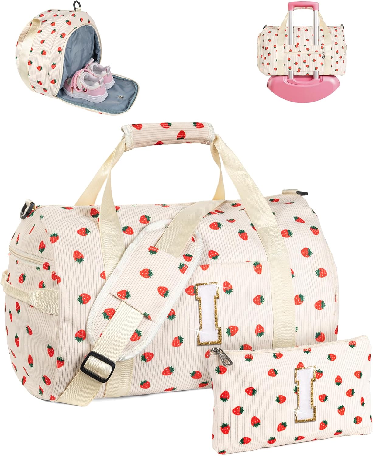 Skiennix Personalized Gym Bag for Teen Girls - Stylish Weekend Duffel with Shoe Compartment & Makeup Bag (Letter I)