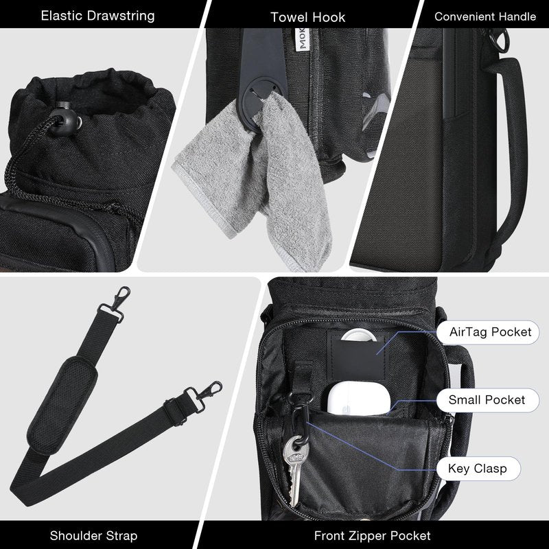 MoKo Magnetic Gym Bag, Magnetic Water Bottle Holder with Clear Phone Pouch, Built-in 4 Magnets Fitness Bag for Men and Women Compatible with Most Water Bottles, Gym Accessories Gifts, Black