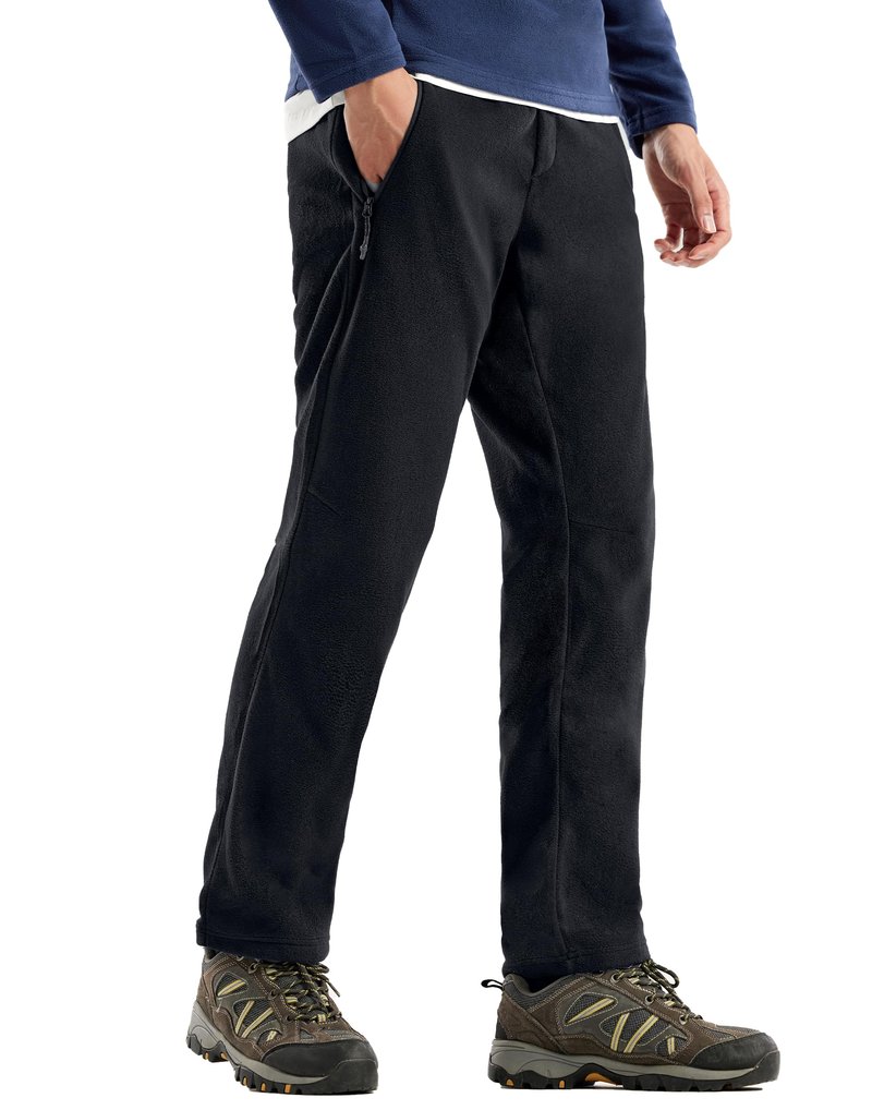 Pioneer Camp Men's Polar Fleece Pants Lightweight Comfy Lounge Joggers Thermal Winter Track Sweatpants with Zipper Pockets Black