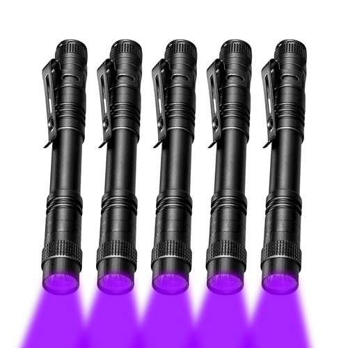 XINFEIBEI UV Black Light Flashlight, Single Mode 395nm Pocket Pen Light Flashlight for Leak, Pet Urine, Scorpion, 5-Pack