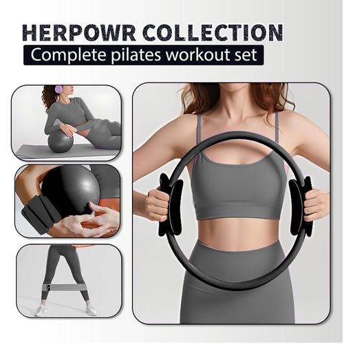 HerPowr Pilates Kit with Weights, Pilates Kit with Ankle Wrist Weights, Pilates Set, at Home Pilates Kit, Pilates Sets for Women, Pilates Essential kit, Pilates Accessories, Pilates Workout Sets
