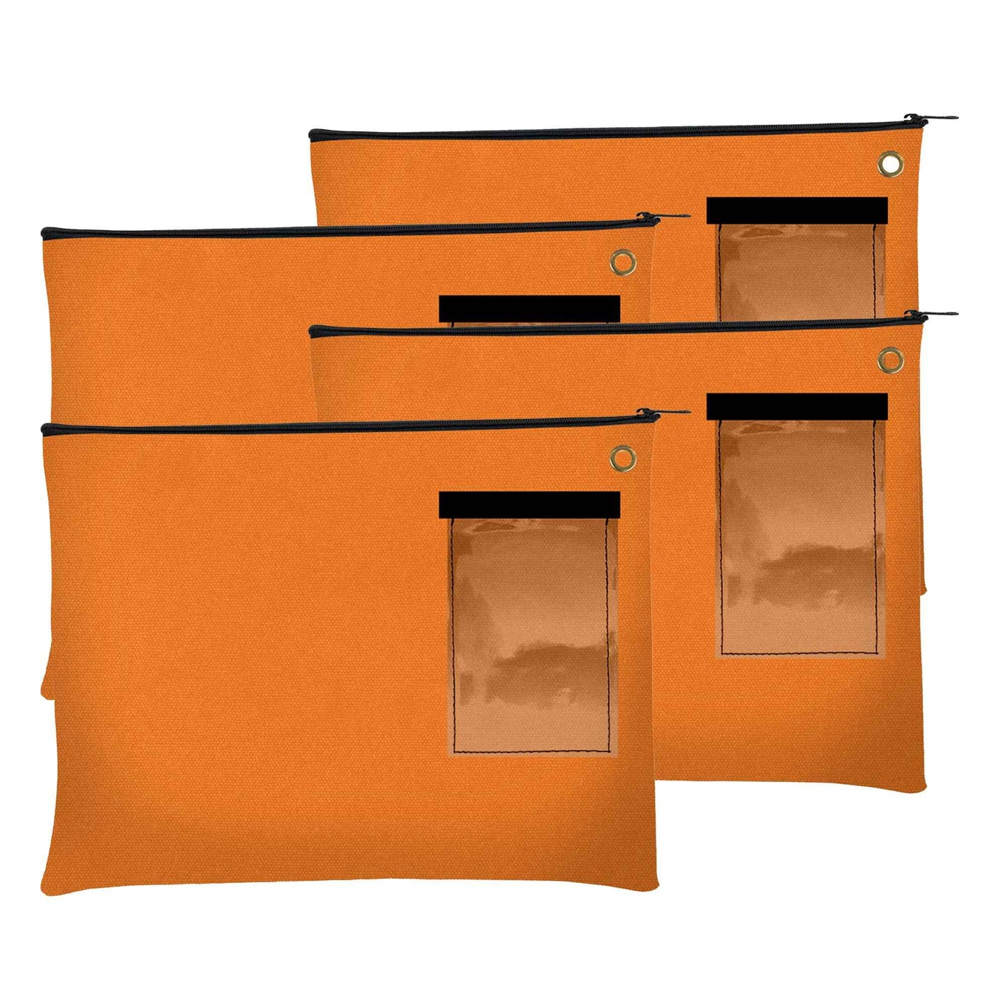 BankSupplies Canvas Zipper Bags | 14W x 11H | Set of 4 | Large Storage Bags | Grommet for Zip Tie & Padlock | 5W x 3H Framed Cardholder | Zipper Closure | Bank Bags