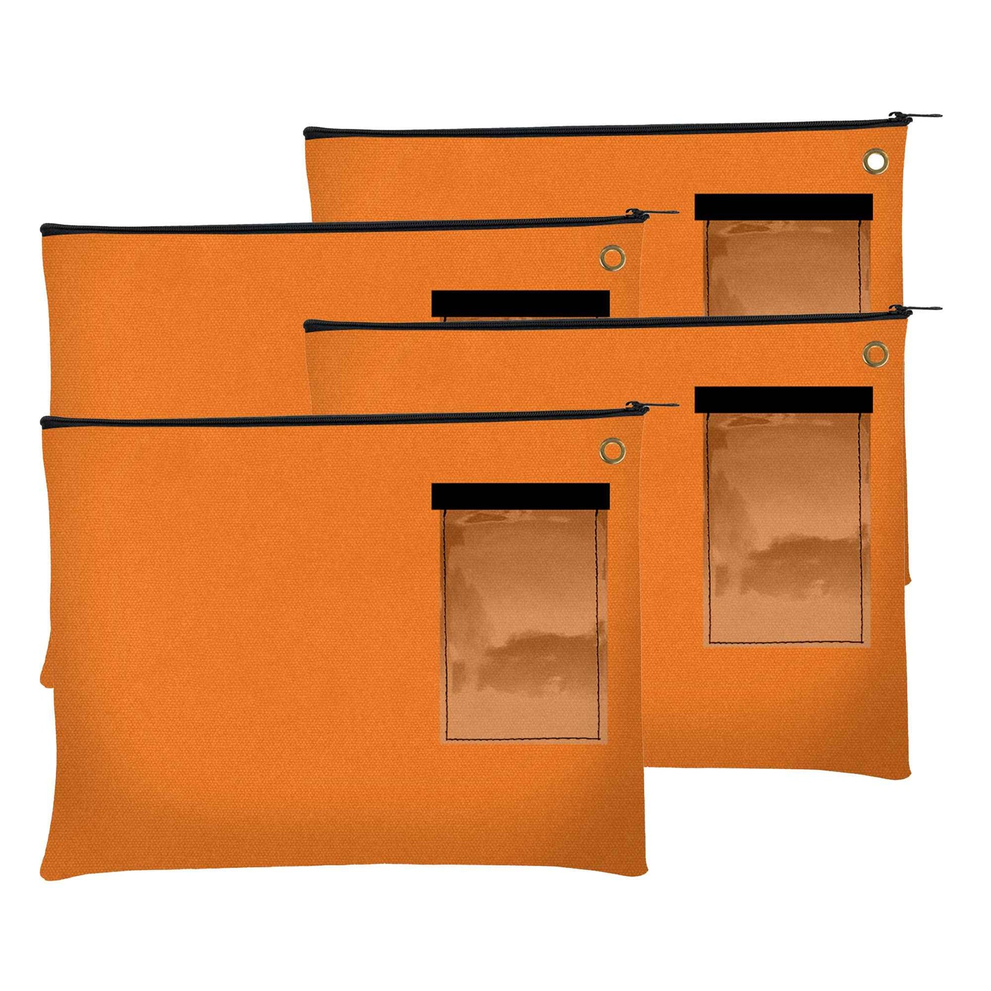 BankSupplies Canvas Zipper Bags | 14W x 11H | Set of 4 | Large Storage Bags | Grommet for Zip Tie & Padlock | 5W x 3H Framed Cardholder | Zipper Closure | Bank Bags