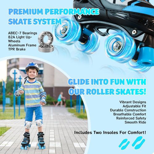 LEVYTEMP Roller Skates for Boys Girls Kids, 4 Size Adjustable Quad Skates with All Light Up Wheels for Beginners Indoor Outdoor Sports