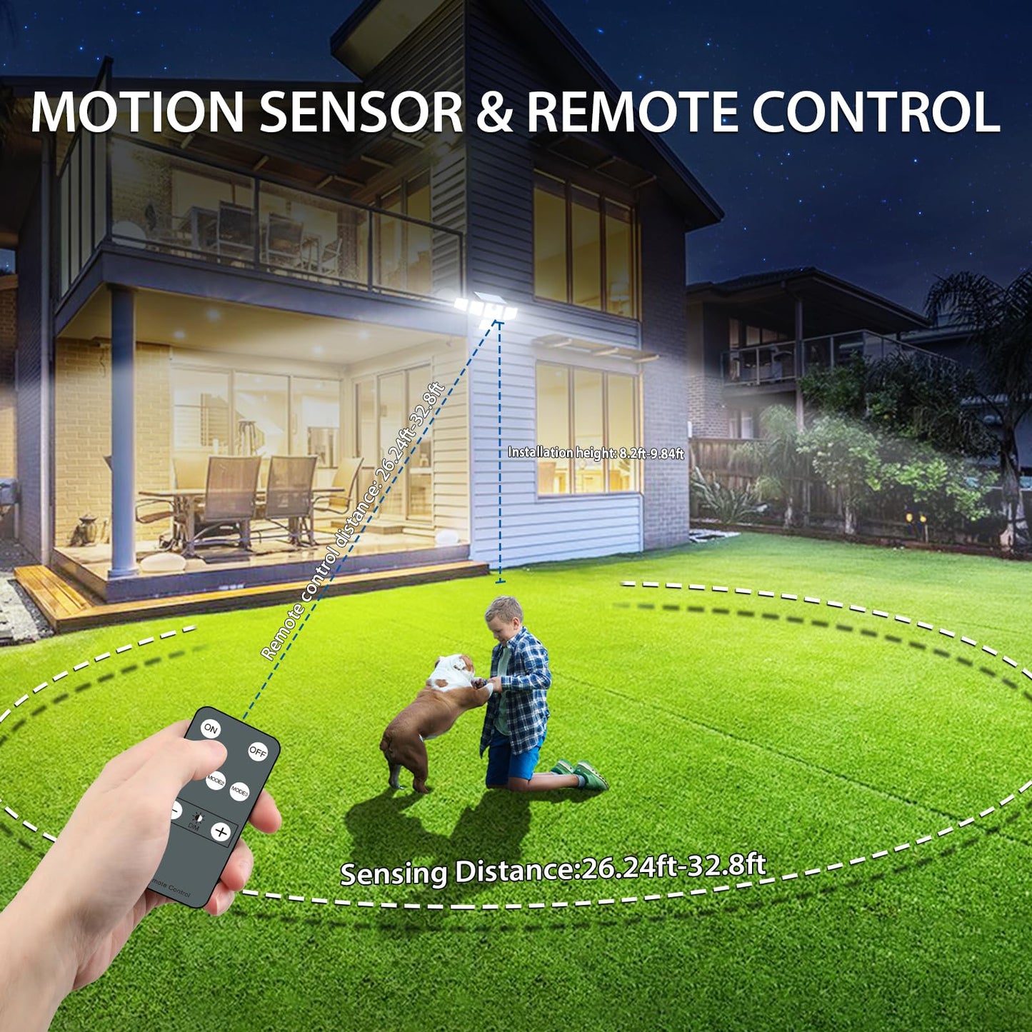 SZPOWER Solar Outdoor Lights, 3000LM Solar Flood Lights with 401 LED, 6 Heads Motion Sensor Light 360° Beam Angle, IP65 Waterproof,3 Adjustable Brightness, Remote Control Security Light 3 Packs