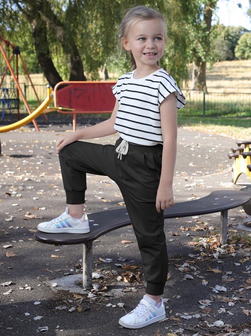 Resinta 4 Pack Girls' and Toddler Sweatpants Kids Active Jogger Pants Girls Casual Pull On Pants with Drawstring Pockets