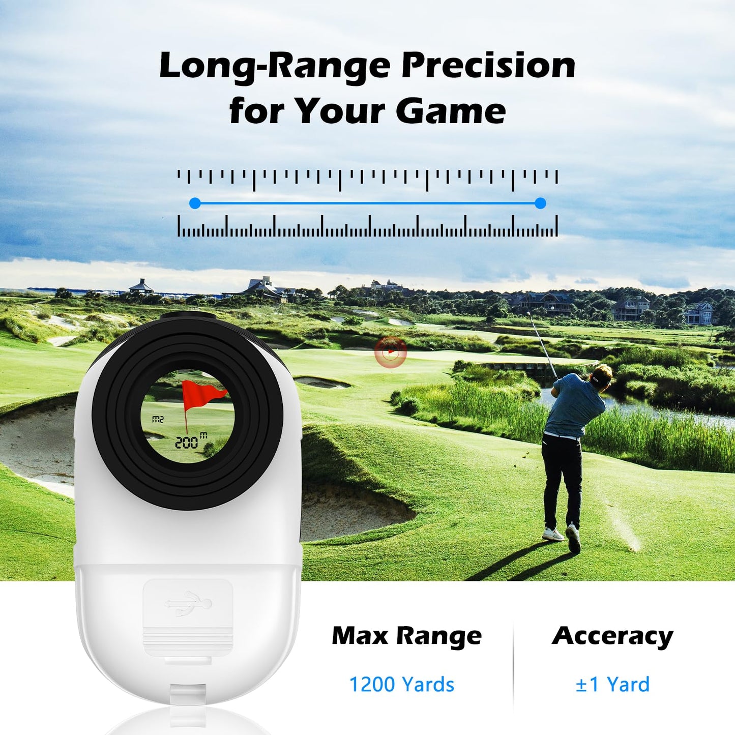 Real HD Golf Rangefinder with Slope, 1,200 Yards Range Finder Golf, 7X Magnification with Magnet, Flag Lock Vibration, Rechargeable Laser Rangefinder for Hunting