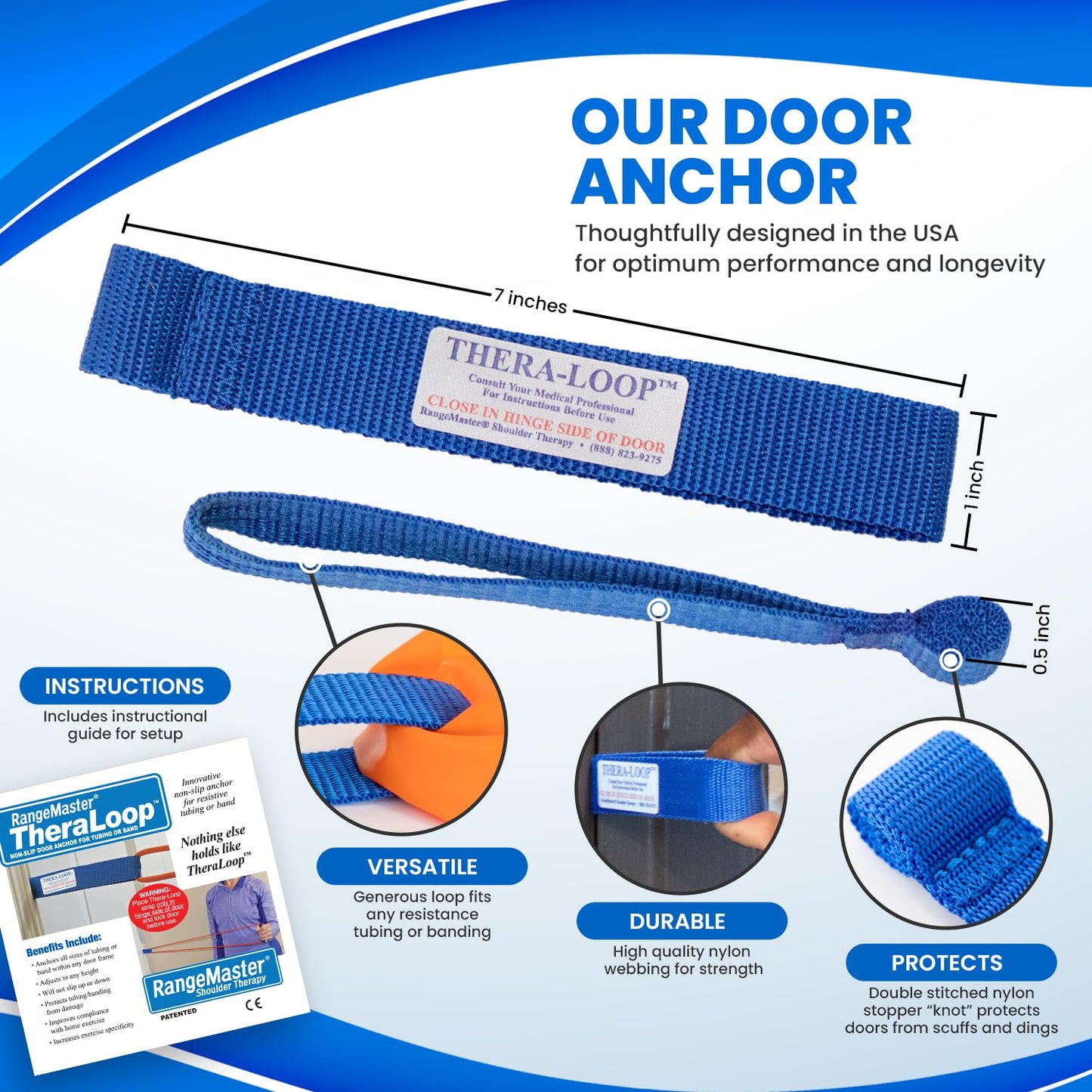 RangeMaster TheraLoop Door Anchors │ Non-Slip │ Complements Exercise Bands or Tubes │ Great for Exercising or Strengthening Activities│10 Pack, Blue