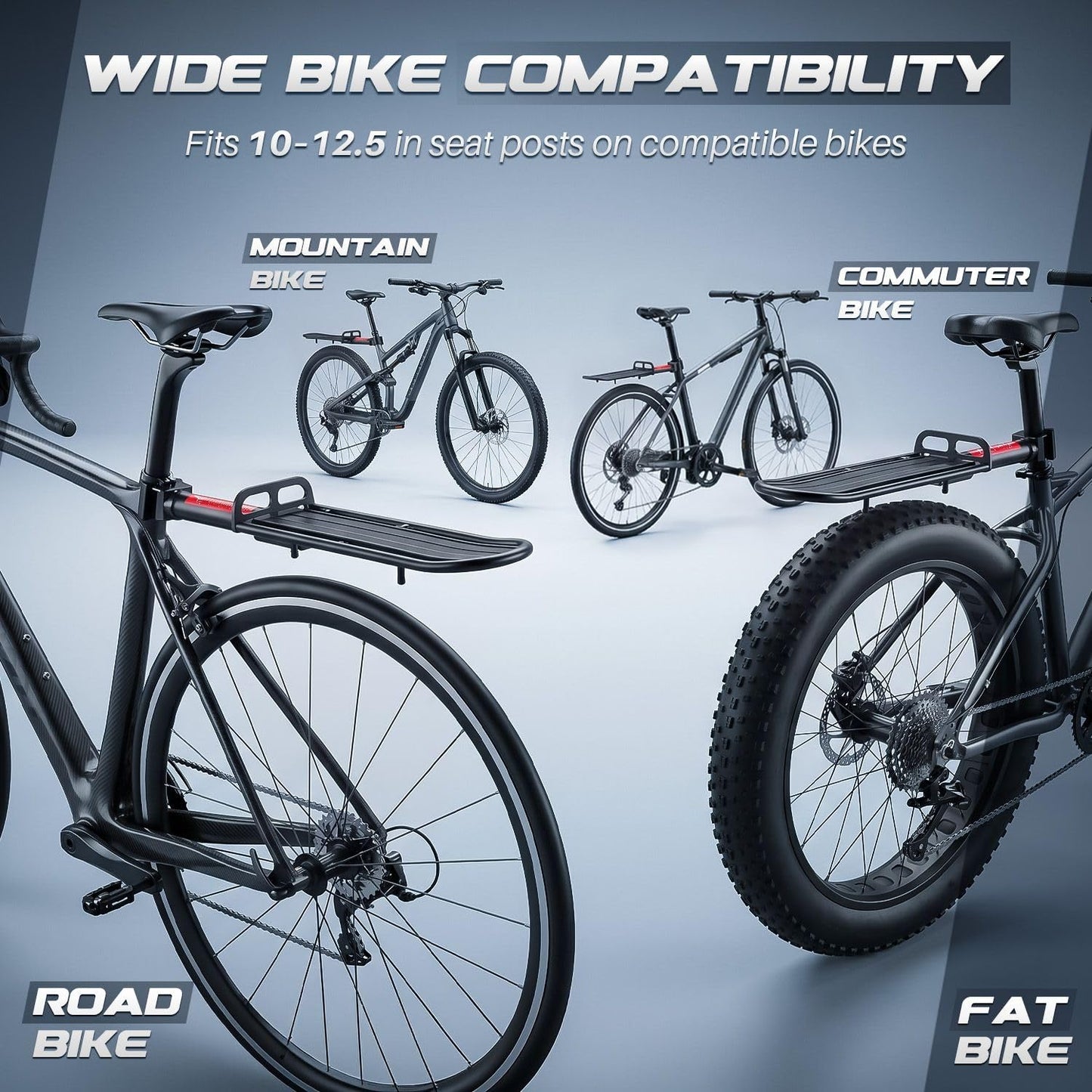 Flexzion Adjustable Bicycle Carrier Rack, 20lb Capacity, Black - Back Bike Cargo Rack, Universal Extendable Aluminum Rear Seat Post Bike Rack Caddy, Ideal for Luggage, Equipment, and Touring Gears