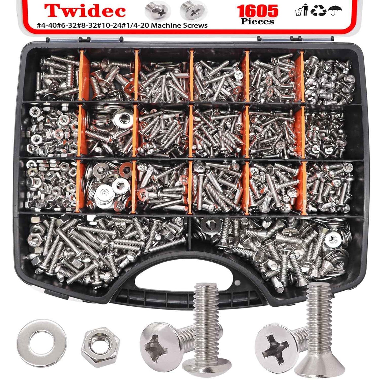 2002PCS Stainless Steel Hardware Assortment Kit - Metric & SAE Screws, Nuts, Bolts & Washers with Organizer Box