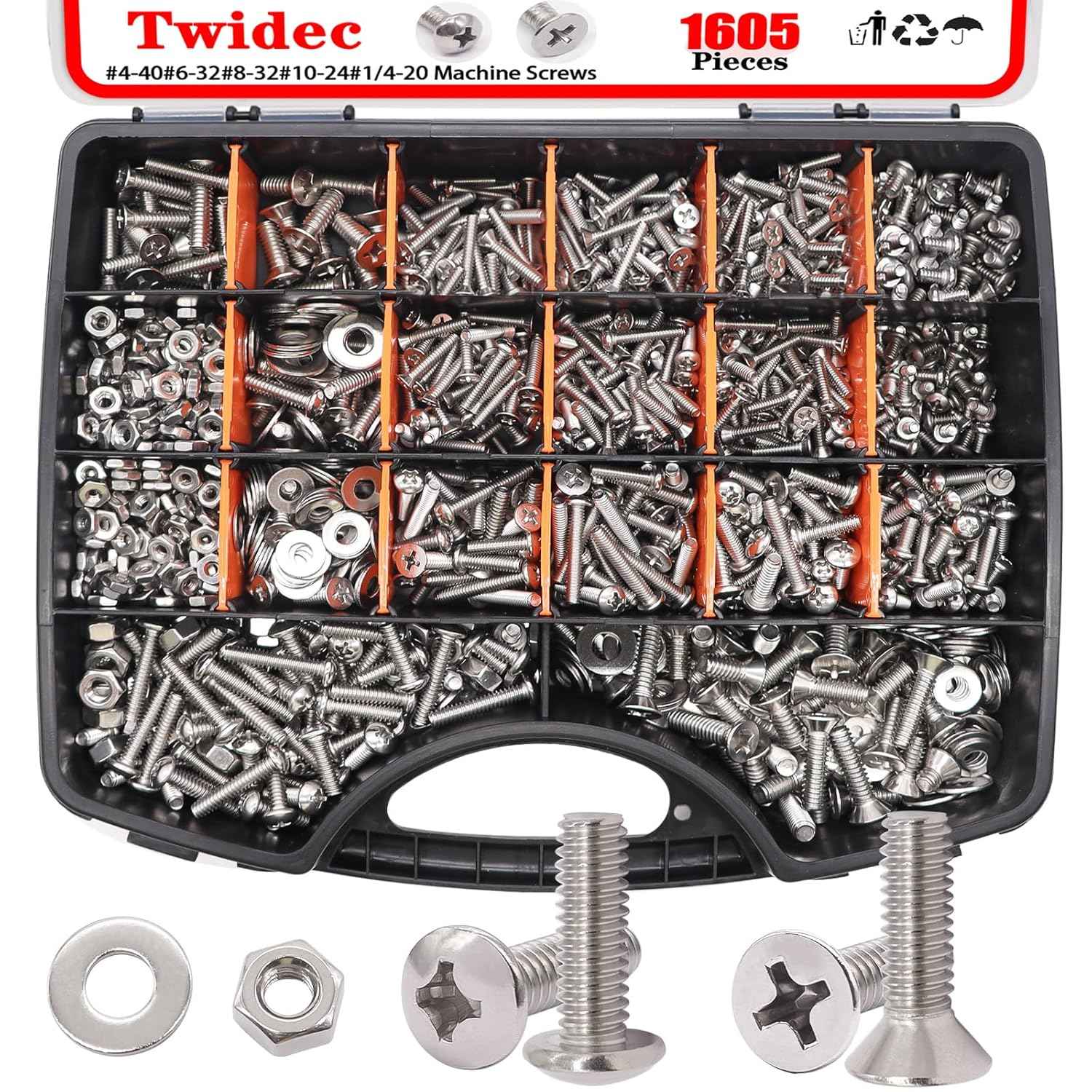 2002PCS Stainless Steel Hardware Assortment Kit - Metric & SAE Screws, Nuts, Bolts & Washers with Organizer Box