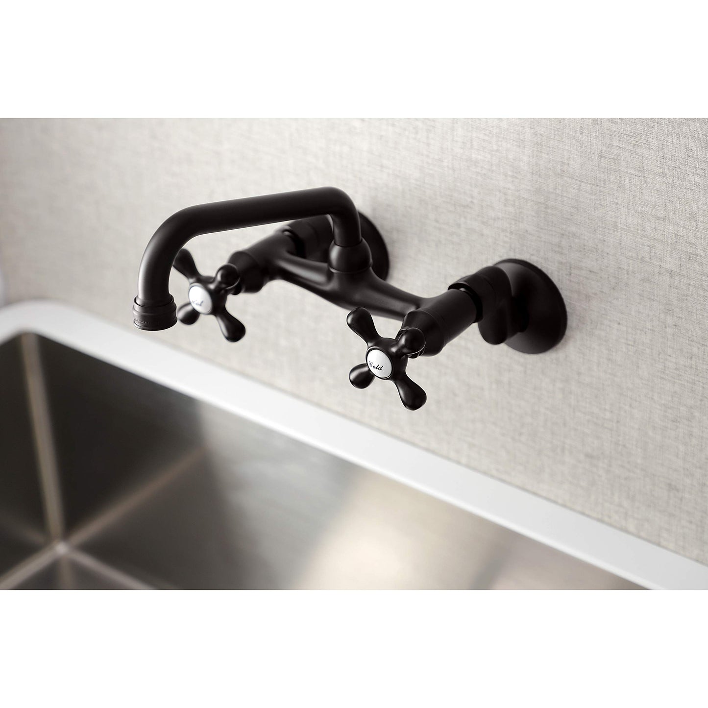 Kingston Brass KS213ORB Victorian Two Handle Wall Mount Kitchen Faucet, 7-Inch, Oil Rubbed Bronze