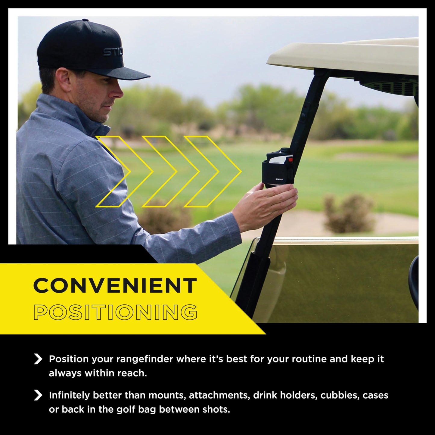 STICKIT Magnetic Rangefinder Strap | Strong Magnet Securely Holds to Golf Carts and Golf Clubs for Easy Access | Slim, Form Fitting, Size Adjustable