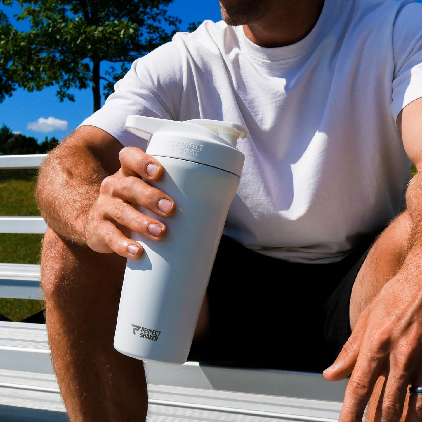 PerfectShaker Premium Stainless Steel Shaker Bottle – Double Wall Vacuum Insulated, Leak-Proof, BPA-Free, Non-Toxic, ActionRod Mixing – Gym, Fitness & Travel Protein Shaker -27oz (White)