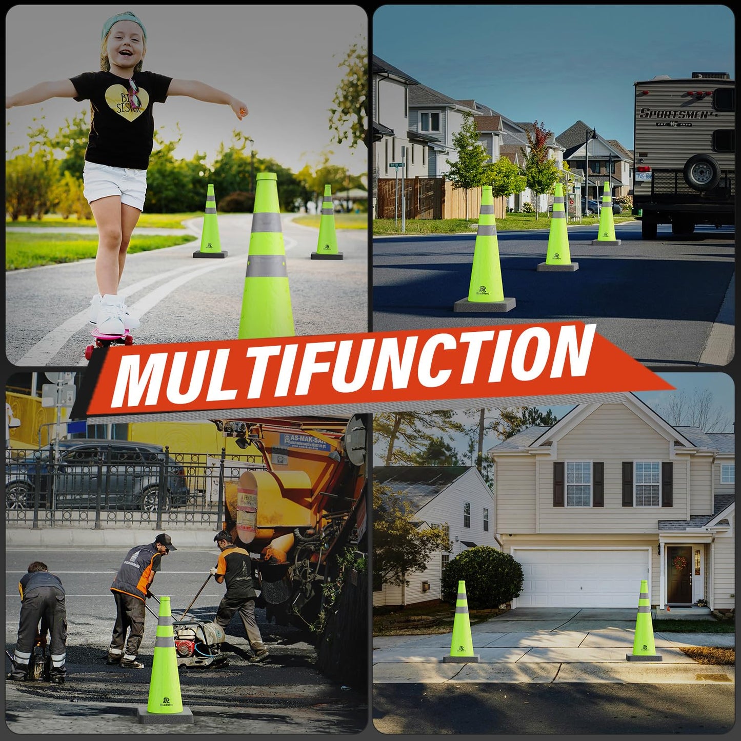 28 Inch Collapsible Traffic Safety Cones - Weighted Base & Reflective Collars, 4 Pack