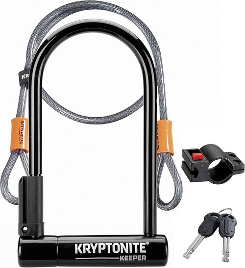 Kryptonite Keeper U-Lock - Heavy Duty Anti-Theft Bicycle Lock with Braided Steel Cable | 12mm Shackle, 10mm x 4ft Security Cable