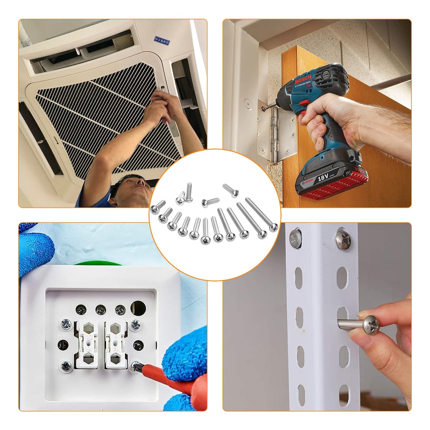 186 Pcs Machine Screw Assortment Kit, Phillips Pan Head Machine Screws, Outlet Cover Screws, Wall Plate ScrewsStainless Steel Bolts for Mounting Wall Plate Switch Electrical Panel Screwss