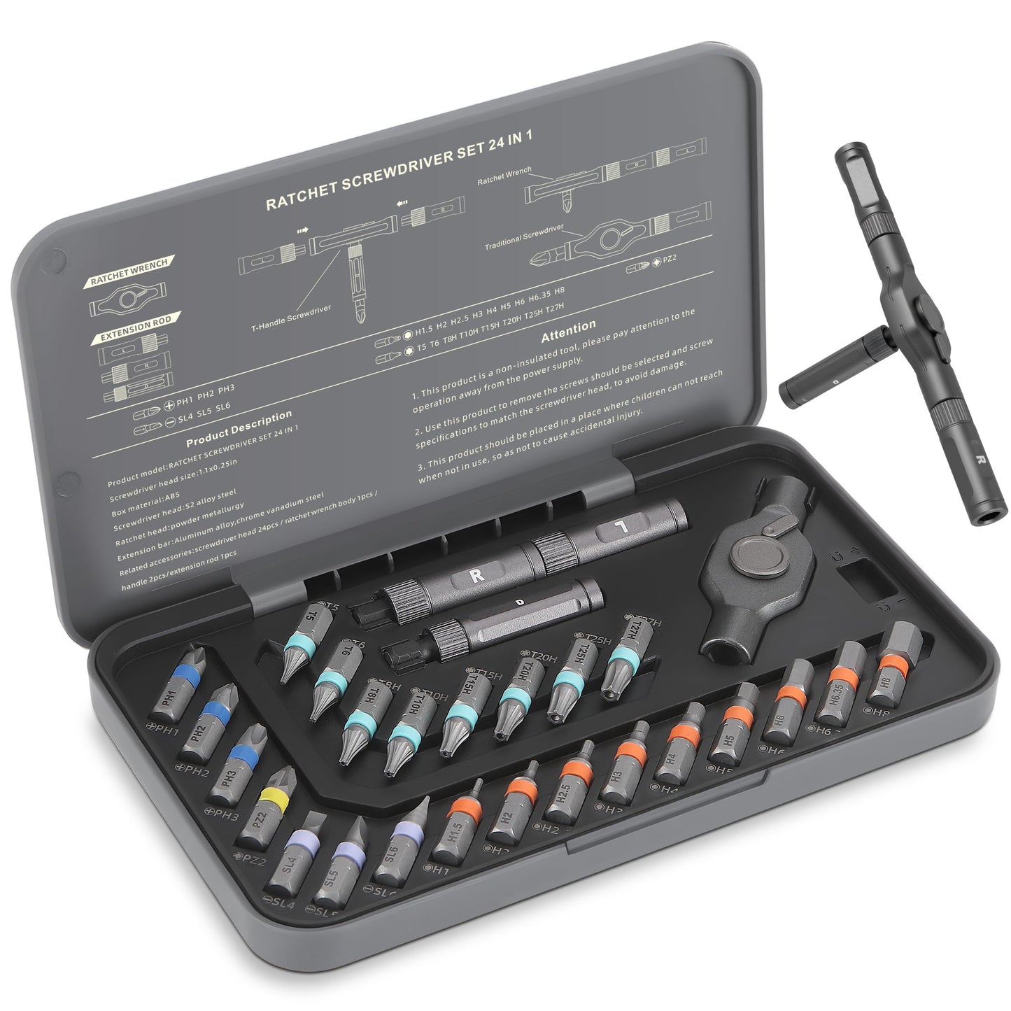 24 in 1 Magnetic Ratchet Screwdriver Set with Precision Bits – Ideal for Home Repairs, DIY Projects, and Electronics – Ergonomic Rotatable Ratchet Handle and Storage Case –Perfect Holiday Gift