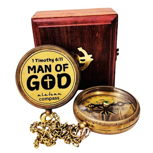 Man of God Engraved Compass - 1 Timothy 6:11 Inspirational Religious Gifts for Men Catholic Christian Gifts Teenage Boys Girls Baptism Communion Graduation Gifts (Man of God)