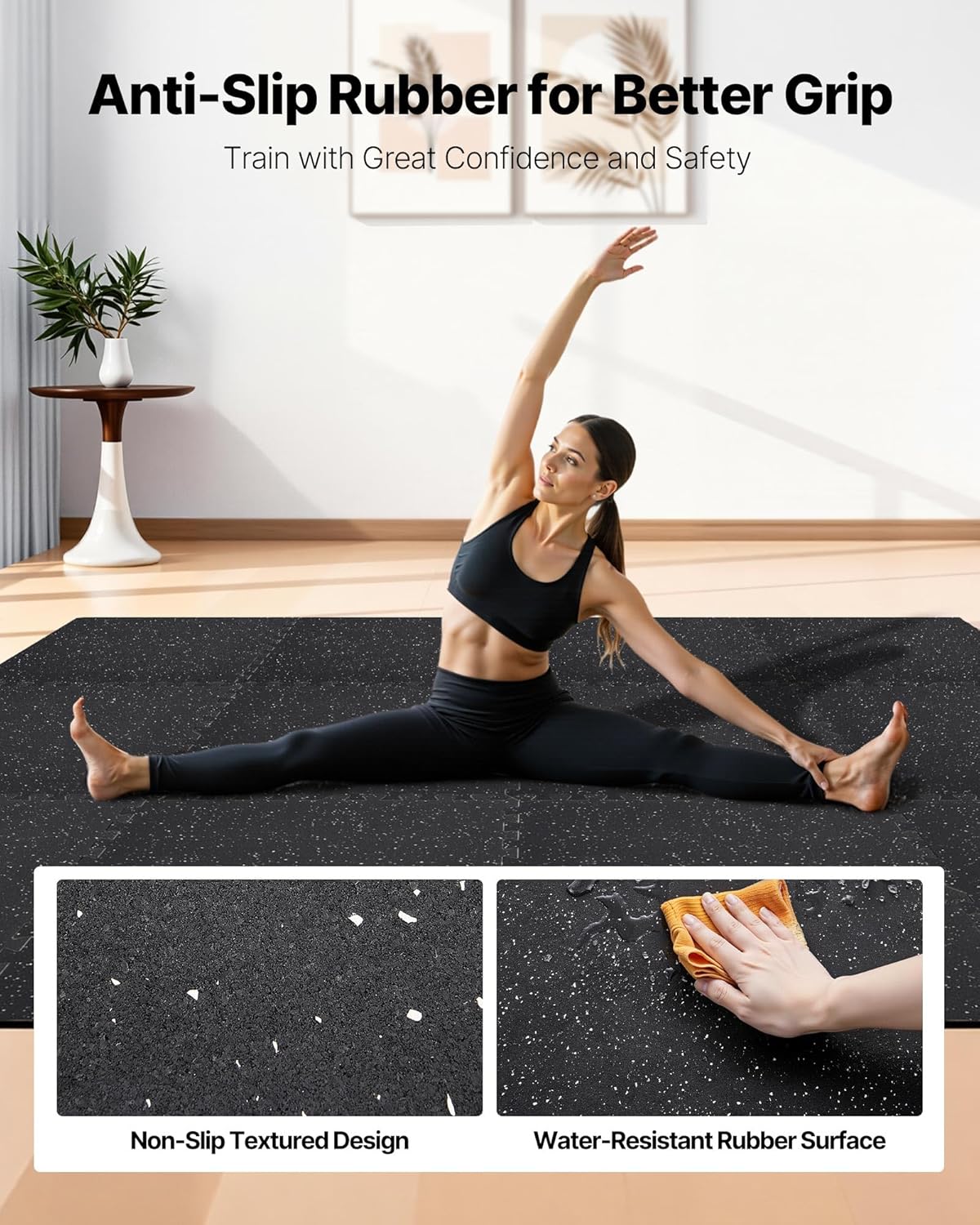 VEVOR Gym Flooring Tiles - High-Density EVA Foam, Interlocking 24 x 24In Mats, 96sq.ft, Black & White