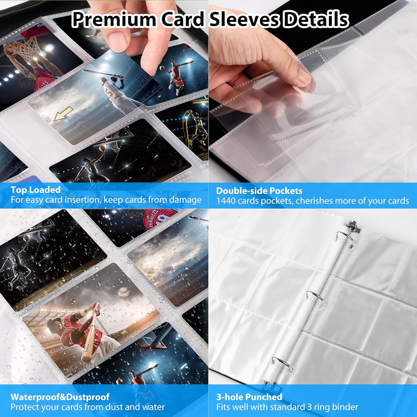 WOT 9-Pocket Trading Card Sleeves - 1440 Double-Sided Clear Page Protectors for Sports & Game Cards