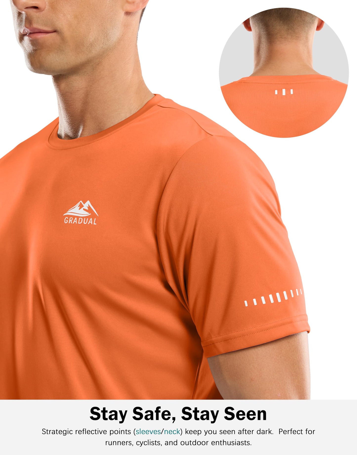 Men's UPF 50+ Sun Protection Dry Fit Workout T-Shirts Rash Guard Swim Shirts Moisture Wicking Tee for Athletic, Beach, Hiking (Orange, L)