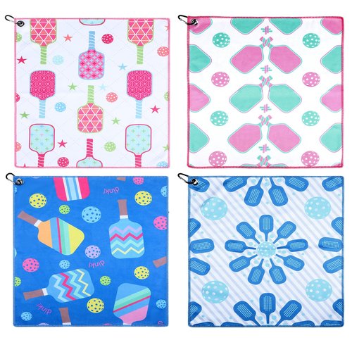 Lounsweer 4 Pcs Soft Dinkball Sports Towels Padel Towels with Carabiner Clip for Women Sweat 15 X17 Inch Dinkball Lover Gift Retirement Gift for Women Men