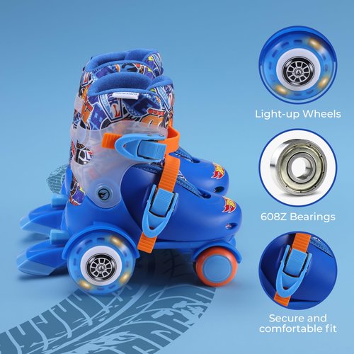 Hot Wheels Kids Trainer Skates - Light Up Wheels, ABEC 5 Bearings, Durable PVC Material, Foam Shoe Lining, Perfect for Active Fun and Adventures, US Size 9-12