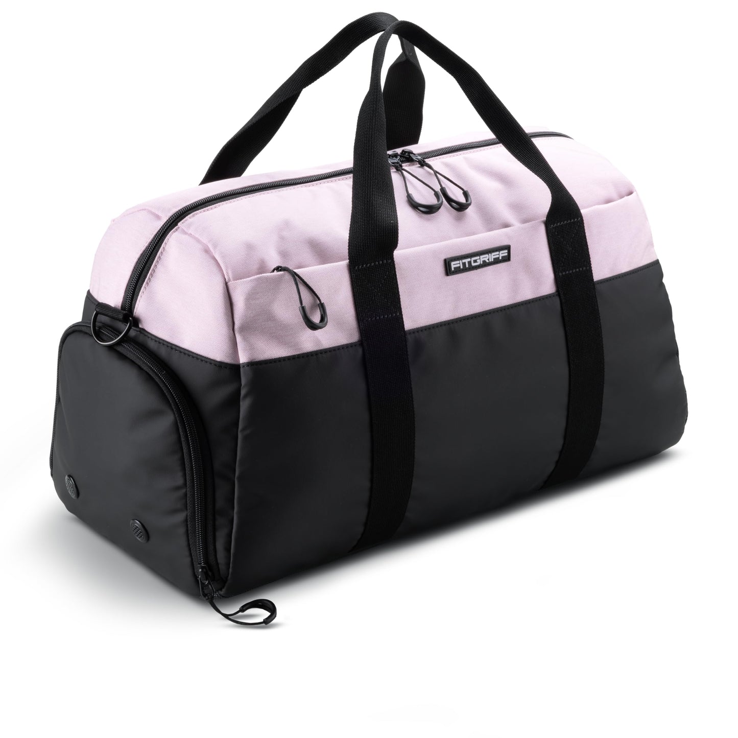 Fitgriff® Gym Bag V2 for Men and Women with Shoe & Wet Compartment - Duffle Bag for Travel, Sports, Fitness and Workout (Black/Pink, 19 x 10 x 11″ (Small))