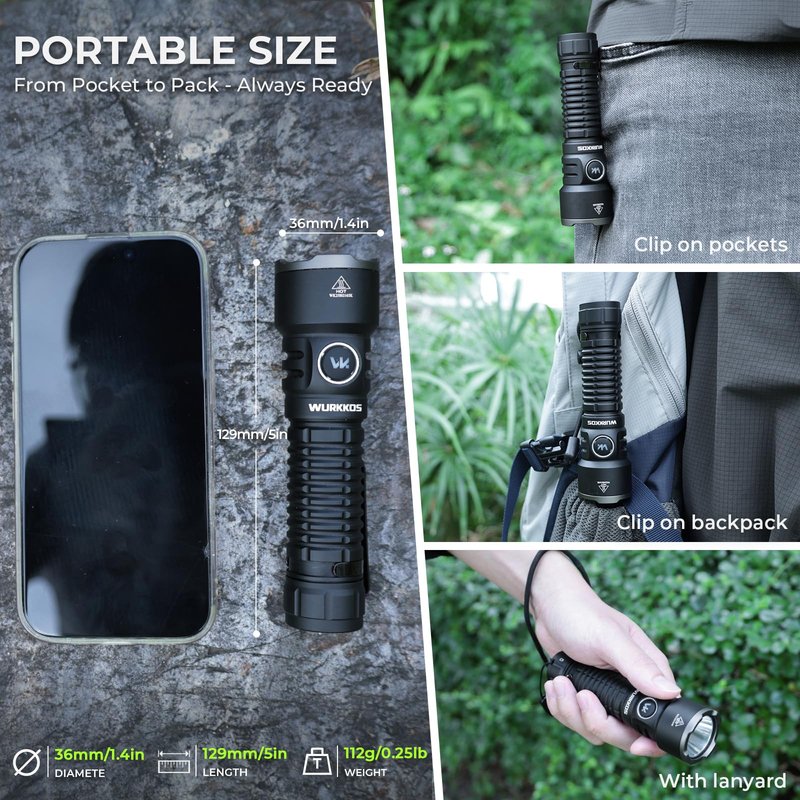 Wurkkos TS28 Rechargeable LED Flashlight, 3200 Lumens Super Bright Flashlight with Multiple Modes, IPX8 Waterproof Flash Lights for Camping, Hiking, Outdoor and Emergency Use