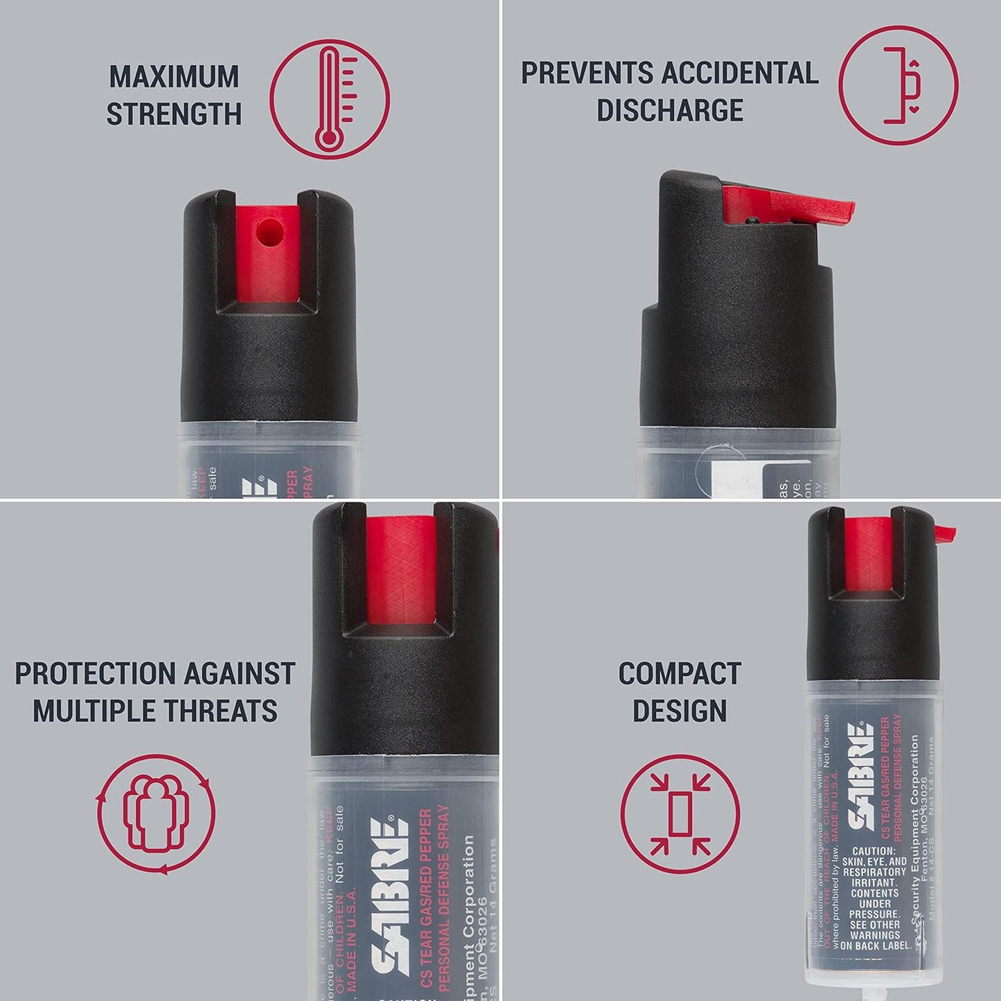 SABRE Defense Spray - 3-in-1 Formula With Pepper Spray, CS Tear Gas & UV Dye | 25 Bursts, 10-Foot Range, Black
