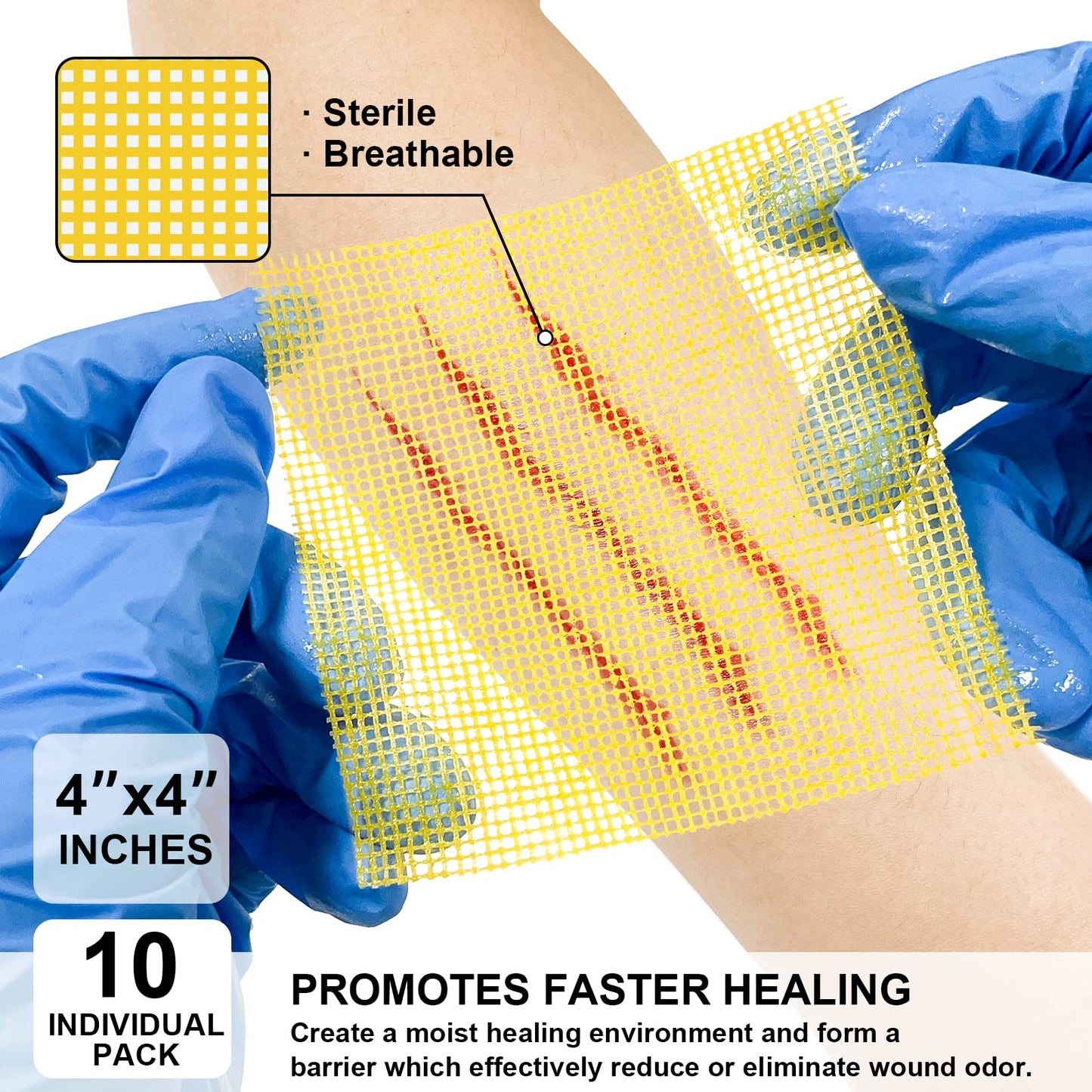 Ceeport Honey Gauze Wound Dressing, 4" x 4" Manuka Honey Wound Care, Medical Grade Honey Bandages for Wound Care, Honey Patch for Burns, Abrasions, Cuts and Scalds (Pack of 10)