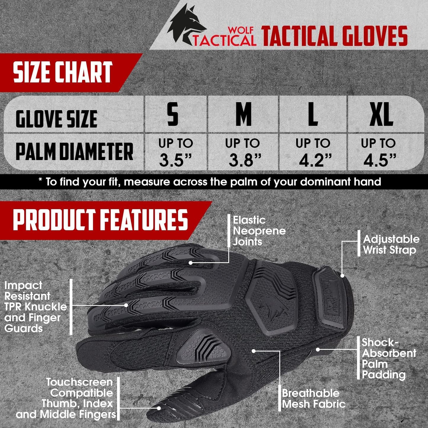 WOLF TACTICAL Shooting Gloves - Military Touchscreen Tactical Gloves for Men | Perfect for Airsoft & Paintball