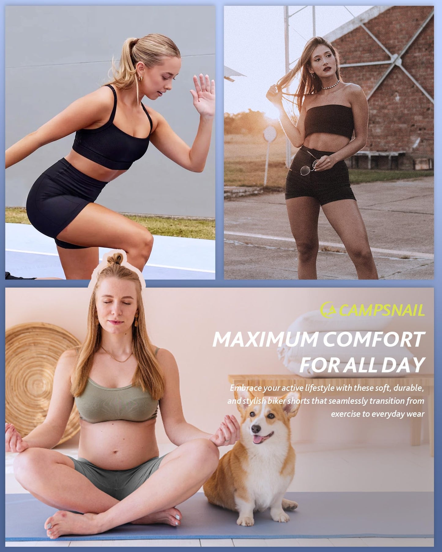 CAMPSNAIL 4 Pack Biker Shorts Women with Pockets – 5"/8" High Waist Tummy Control Workout Gym Yoga Running Compression Shorts