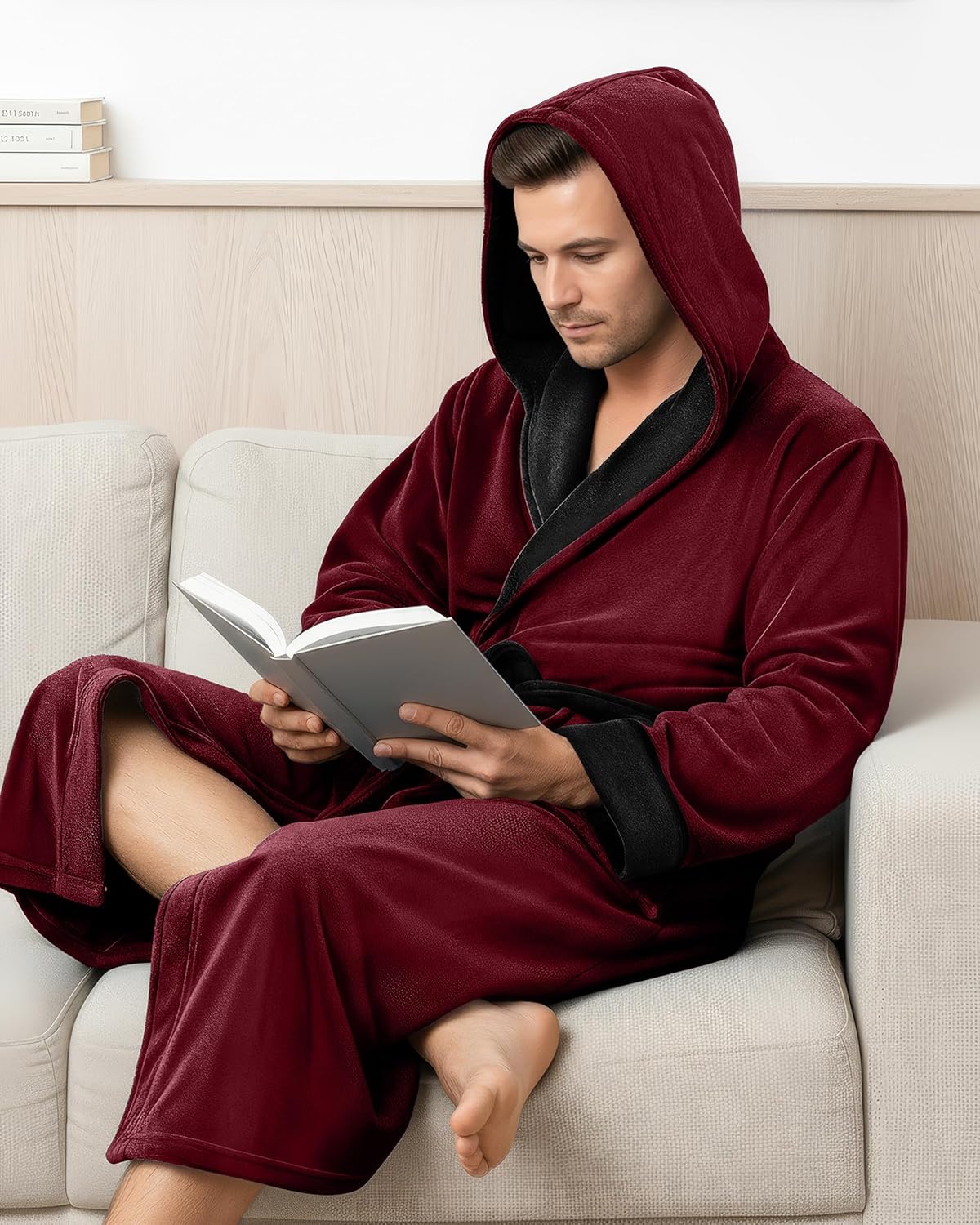 NY Threads Men's Hooded Robe - Luxury Plush Fleece Bathrobe for Spa Comfort | Perfect Gift Idea