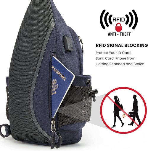 G4Free Canvas Sling Bag Crossbody Backpack with USB Charging Port & RFID Blocking, Hiking Daypack Chest Bag for Women Men
