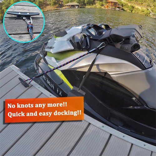 Botepon Boat Bungee Dock Lines - Shock-Absorbing 316 Stainless Clips | 4ft Mooring Tie Downs for Jet Ski & Pontoon