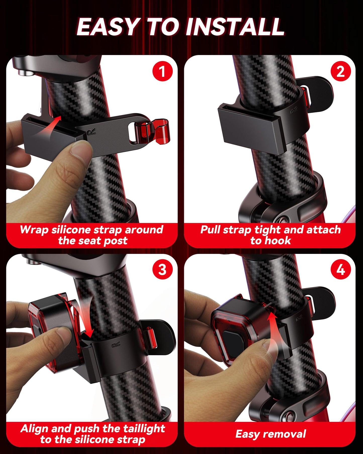 Prasky Bike Tail Light 5 Modes, Bike Lights for Night Riding, USB-C Rechargeable Bicycle Taillight, Red LED Safety Light