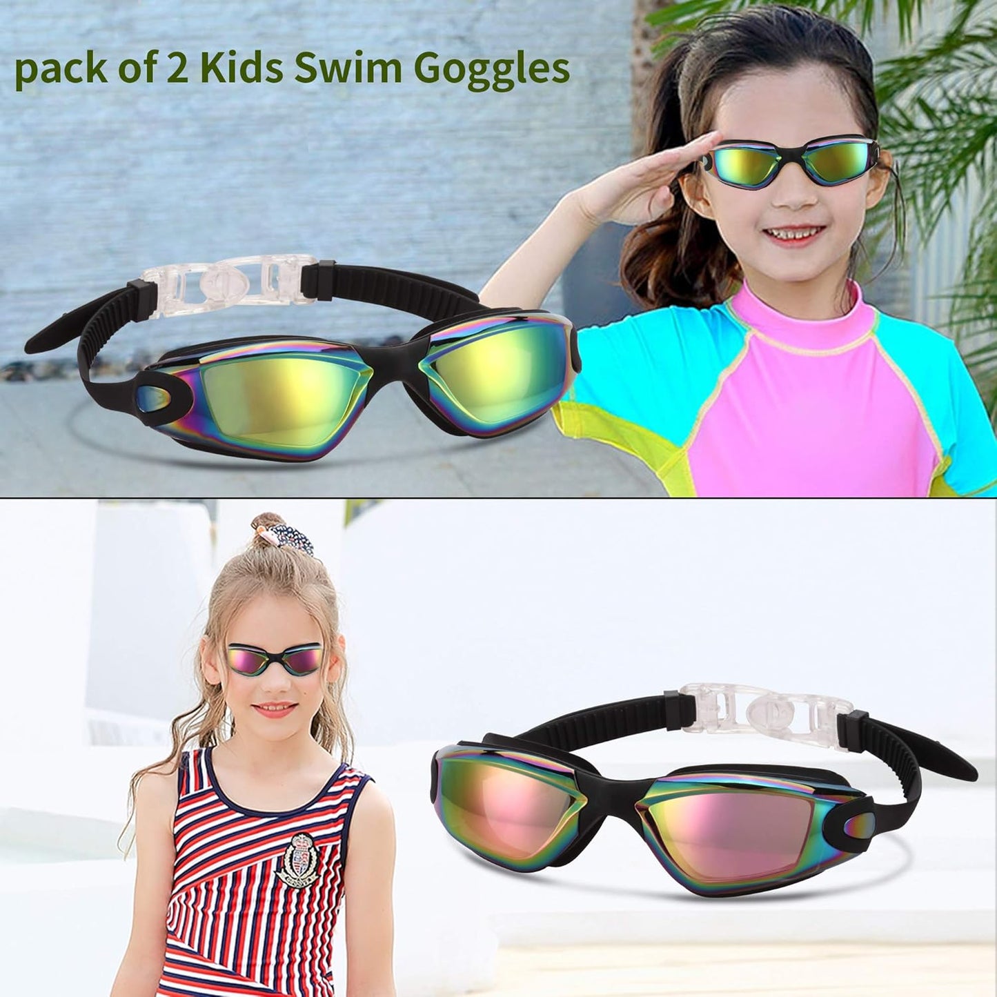 Skiennix Kids Swim Goggles - UV Protection, Anti-Fog, Leak-Proof | 4 Pack for Ages 6-14