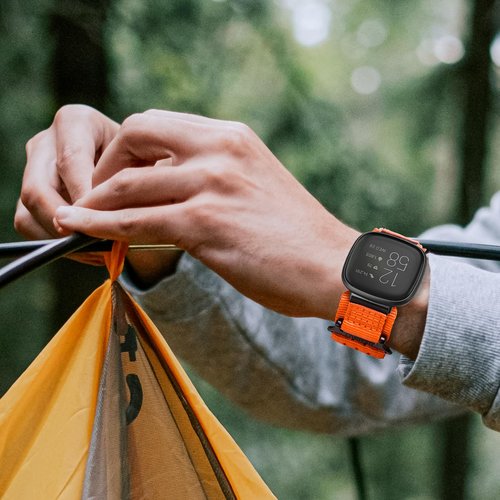 Nylon Watch Band Compatible with Fitbit Versa 3 / Versa 4 / Fitbit Sense/Sense 2 for Men, Rugged Nylon Sports Adjustable Strap Military Tactical Style Replacement Wristband